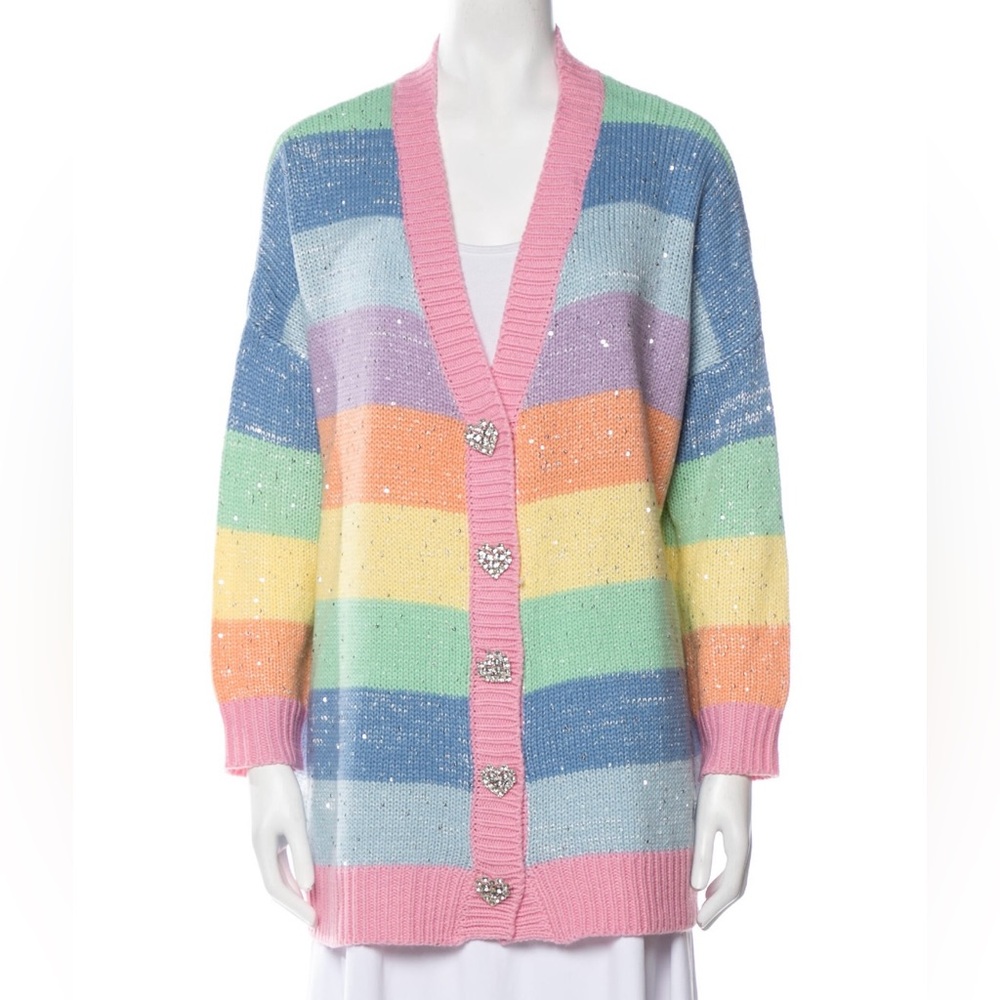 Olivia Rubin Mika Cardigan Sweater Rainbow Knit XS S M $340